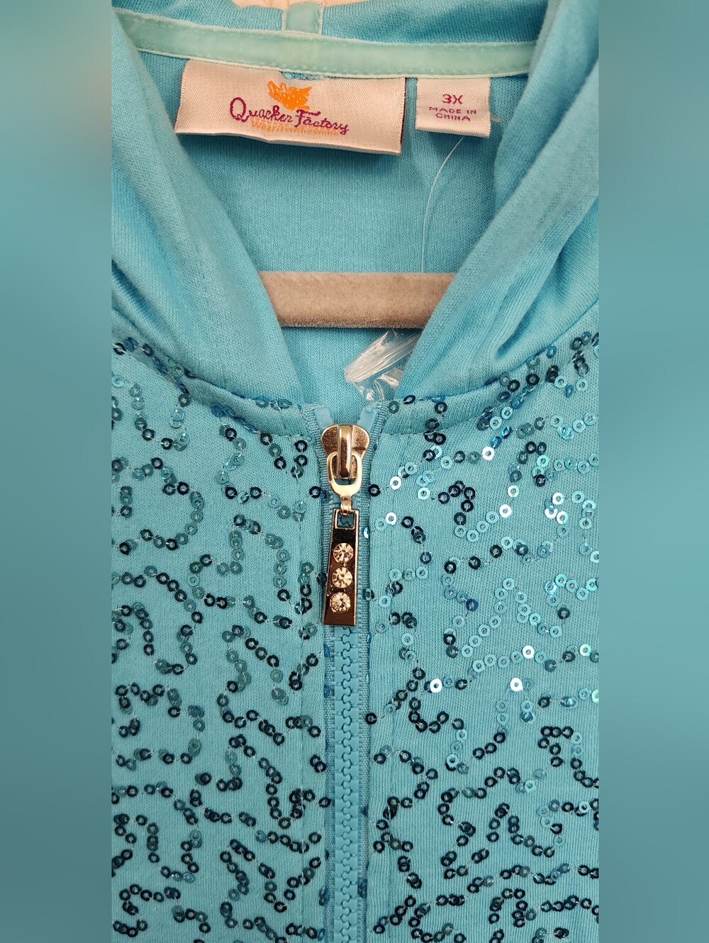 Quacker Factory Women’s Blue Sequin Zip-Up Hoodie Jacket 3X New Sparkle Glam - Picture 4 of 11